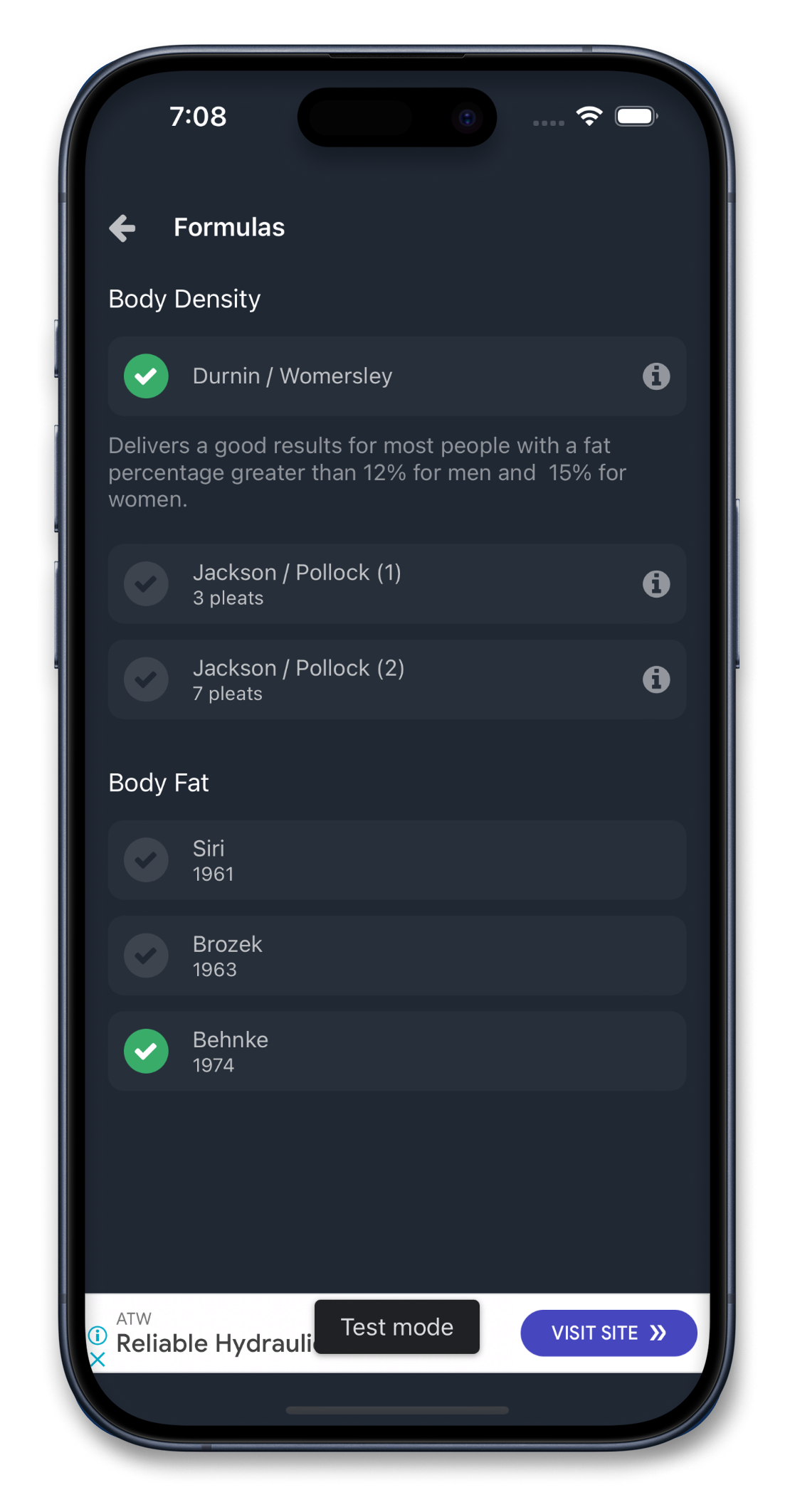 Formula Selection Interface
