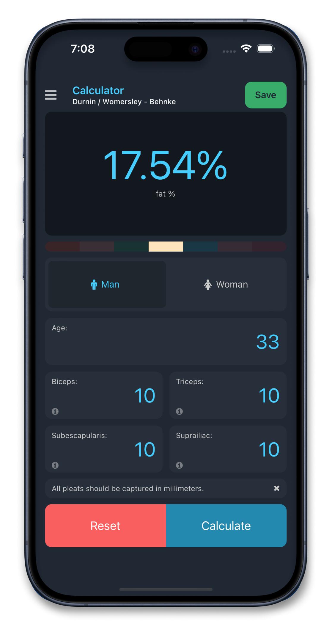 Plixi - Fat Calculator Interface